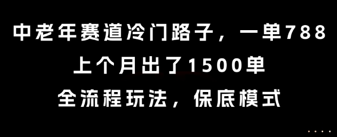 中老年赛道冷门路子，一单788，上个月出了1500单，全流程玩法，保底模式 - 冒泡网赚