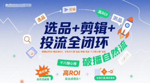 选品+剪辑+投流全闭环，破播自然流+撬动高ROI，手把手打通“选品-剪辑-测品-千川随心推”全链 - 冒泡网赚