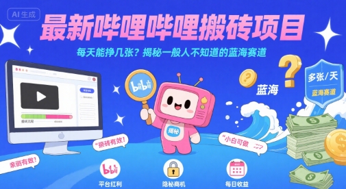 最新哔哩哔哩上B站搬砖项目，每天能挣几张？揭秘一般人不知道的蓝海赛道 - 冒泡网赚