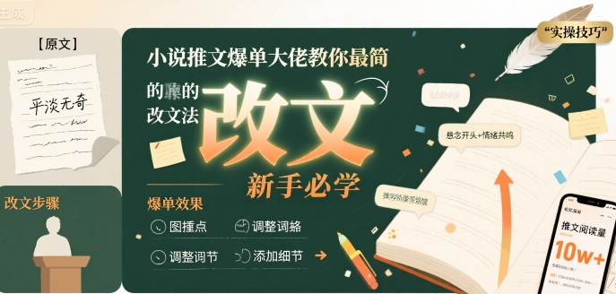 小说推文爆单大佬教你最简单的改文方法实操课，新手必学 - 冒泡网赚