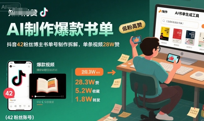AI制作爆款书单，抖音42粉丝博主书单号制作拆解，单条视频28W赞 - 冒泡网赚