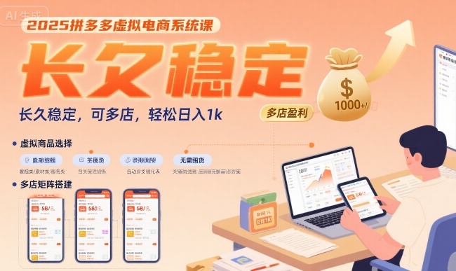 2025拼多多虚拟电商系统课，长久稳定，可多店，轻松日入1k - 冒泡网赚