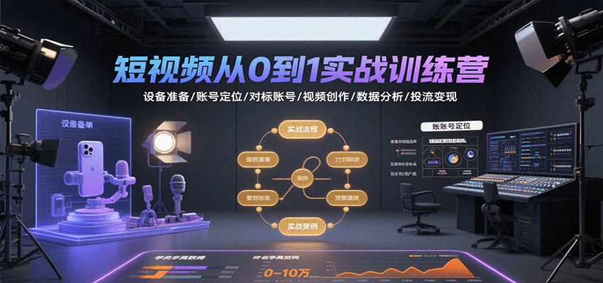 短视频从0到1实战训练营：设备准备/账号定位/对标账号/视频创作/数据分析/投流变现 - 福缘创业网