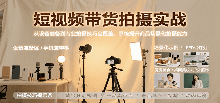 短视频带货拍摄实战，从设备准备到专业拍摄技巧全覆盖，系统提升商品场景化拍摄能力 - 福缘创业网
