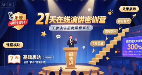 21天在线演讲密训营，王牌演讲招商课程系统 - 冒泡网赚
