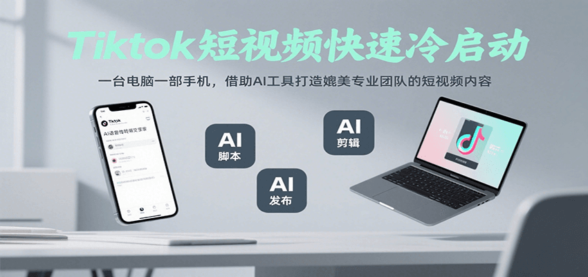 Tiktok短视频快速冷启动，一台电脑一部手机，借助AI工具打造媲美专业团队的短视频内容 - 福缘创业网