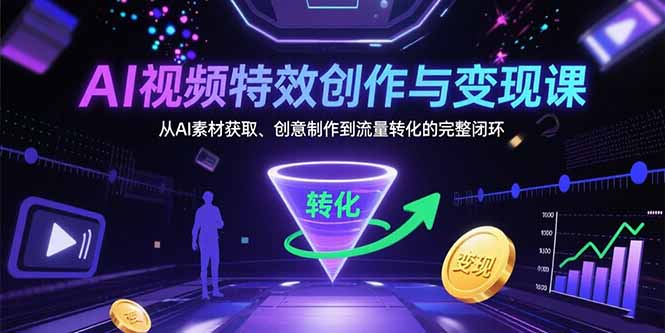 AI视频特效创作与变现课：从AI素材获取、创意制作到流量转化的完整闭环 - 中创网
