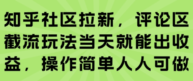 知乎社区拉新，评论区截流玩法当天就能出收益，操作简单人人可做 - 冒泡网赚