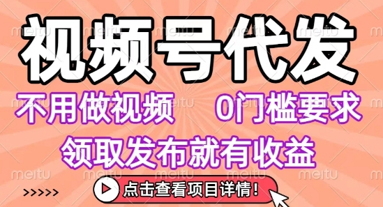 视频号代发，不用剪辑不用做视频，0门槛要求，领取发布就有收益，任务没有无上限，小白轻松上手 - 冒泡网赚