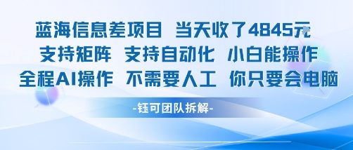 蓝海信息差项目当天收米1k+ 支持矩阵支持自动化小白能操作全程AI操作不需要人工你只要会电脑 - 冒泡网赚