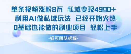 单条视频私域变现4.9k+利用AI做私域玩法 已经开始火热0基础也能做的副业项目轻松上手 - 冒泡网赚