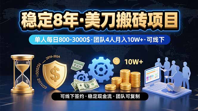 稳定8年的美刀搬砖项目，单人每日收益800—3000.团队4人月入10W+.可线下 - 中创网
