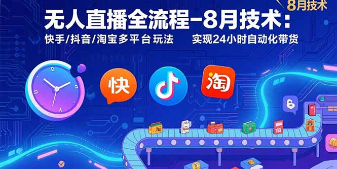 无人直播全流程-8月技术：快手/抖音/淘宝多平台玩法 实现24小时自动化带货 - 中创网