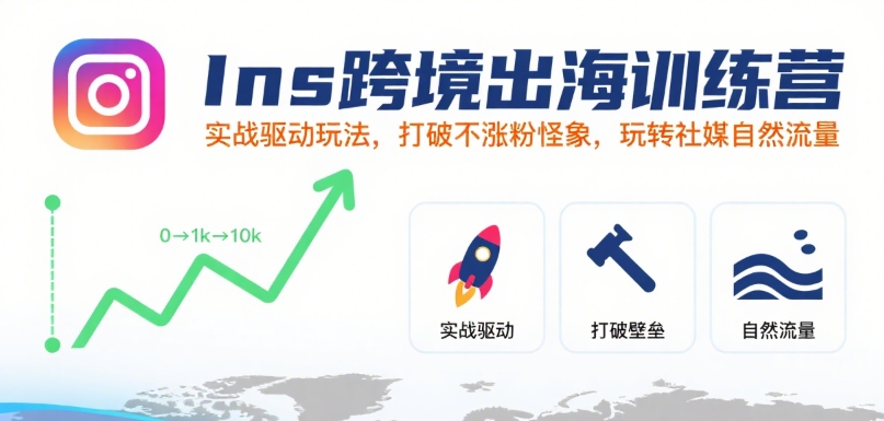 Ins跨境出海训练营，实战驱动玩法，打破不涨粉怪象，玩转社媒自然流量 - 冒泡网赚