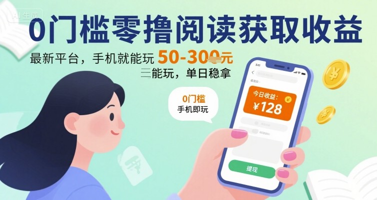 0门槛零撸阅读获取收益：最新平台，手机就能玩，单日稳拿 50-3张 - 冒泡网赚