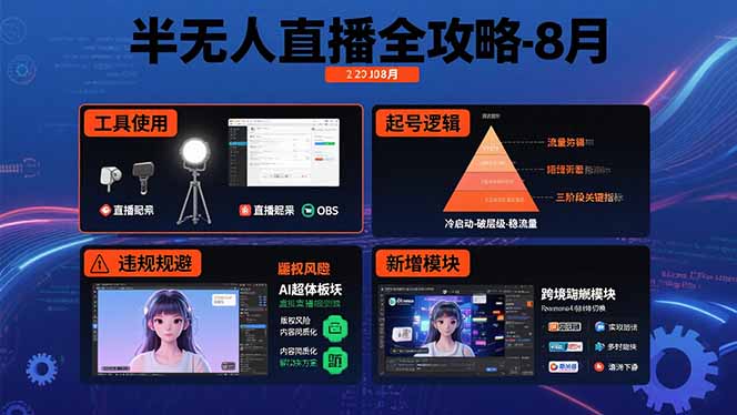 半无人直播全攻略-8月：工具使用+起号逻辑+违规规避,新增AI超体与跨境模块 - 中创网