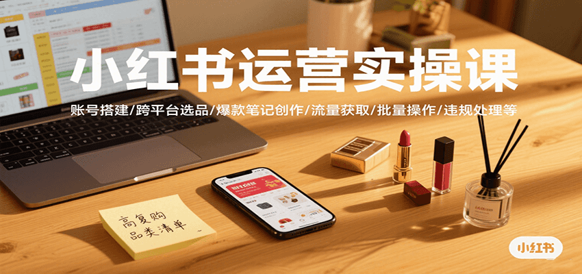 小红书运营实操课，账号搭建/跨平台选品/爆款笔记创作/流量获取/批量操作/违规处理等 - 福缘创业网