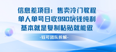 信息差项目：售卖冷门教程单人单号日收9张纯利基本就是复制粘贴就能做 - 冒泡网赚