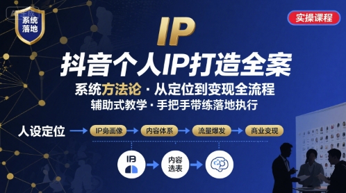 抖音个人IP系统落地实操大课，实操课程，辅助落地 - 冒泡网赚