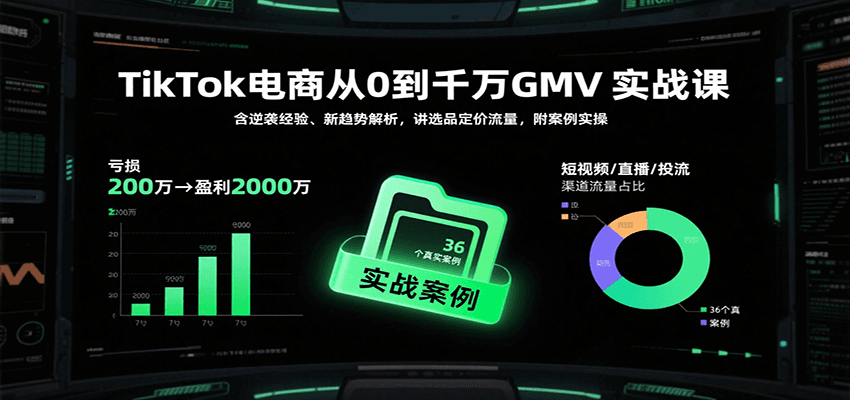 TikTok电商从0到千万GMV实战课，含逆袭经验、新趋势解析，讲选品定价流量，附案例实操 - 福缘创业网