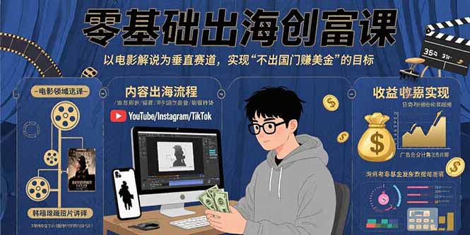 零基础出海创富课：以电影解说为垂直赛道，实现不出国门赚美金的目标 - 中创网