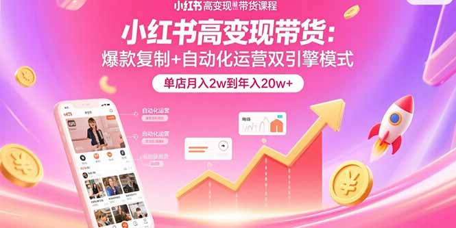 小红书高变现带货：爆款复制+自动化运营双引擎模式  单店月入2w到年入20w+ - 中创网