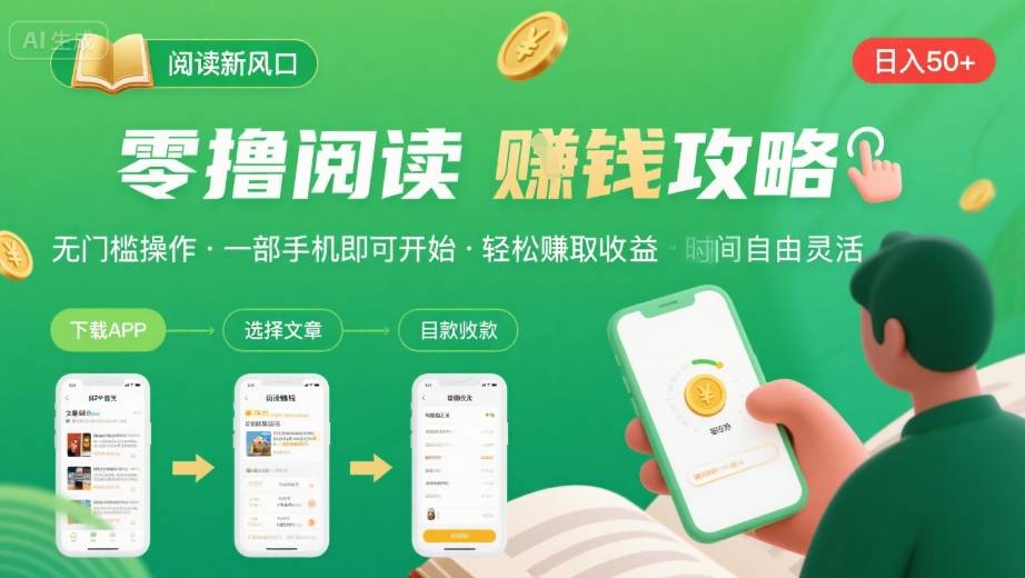 零撸阅读新风口，无门槛轻松挣，一部手机，日入 50-3张 - 冒泡网赚