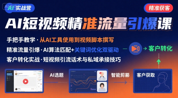 AI+短视频引爆精准客户实战营，手把手教你引爆Ai短视频精准流量 - 冒泡网赚
