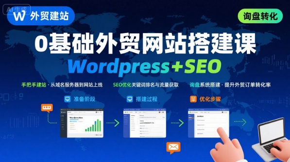 WordPress外贸建站+SEO优化课程，手把手教你从0到1搭建可获得询盘的外贸网站 - 冒泡网赚