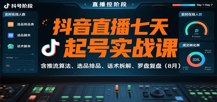 抖音直播七天起号实战课：含推流算法、选品排品、话术拆解、罗盘复盘 - 福缘创业网