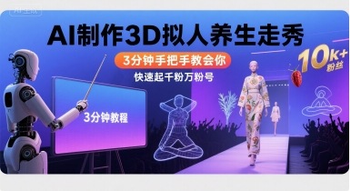 Ai制作3D拟人养生走秀，3分钟手把手教会你，快速起千粉万粉号 - 冒泡网赚