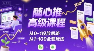 随心推高级课程，从0-1投放思路，也有从1-100的全套玩法 - 冒泡网赚