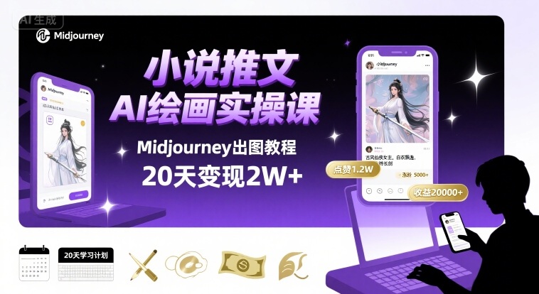 小说推文干货分享之AI绘画MJ出图实操课，用Midjourney做小说推文，20天挣2w - 冒泡网赚