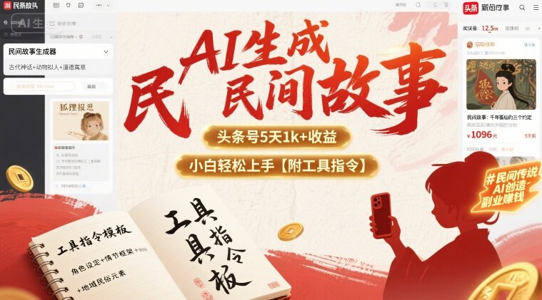 AI生成民间故事，头条号5天1k+，小白轻松上手【附工具指令】 - 冒泡网赚