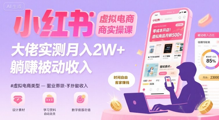 小红书虚拟电商，大佬实测月入2W+，实现被动收入 - 冒泡网赚