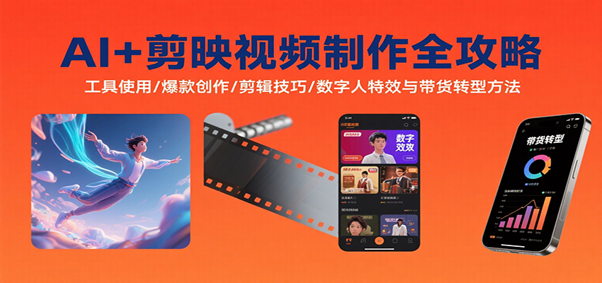AI+剪映视频制作全攻略：工具使用/爆款创作/剪辑技巧/数字人特效与带货转型方法 - 福缘创业网