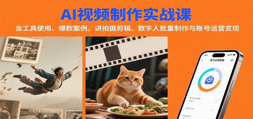 AI视频制作实战：含工具使用、爆款案例，讲拍摄剪辑、数字人批量制作与账号运营变现 - 福缘创业网