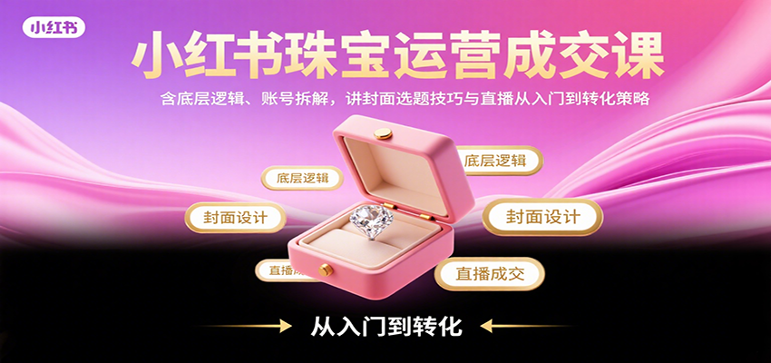小红书珠宝运营成交课：含底层逻辑、账号拆解，讲封面选题技巧与直播从入门到转化策略 - 福缘创业网