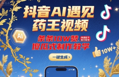 抖音AI遇见药王视频，条条10W赞，快速起千粉万粉号，傻瓜式制作教学 - 冒泡网赚