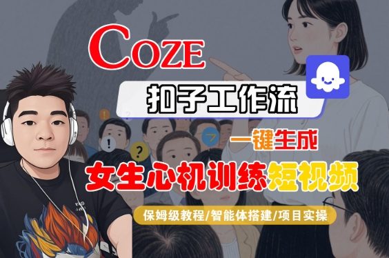 COZE扣子工作流一键生成女生心机训练短视频，保姆级教程-智能体搭建-项目实操 - 冒泡网赚
