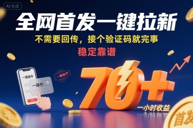 全网首发一键拉新项目，不需要回传，接个验证码就完事，稳定靠谱，一小时收益70+ - 冒泡网赚