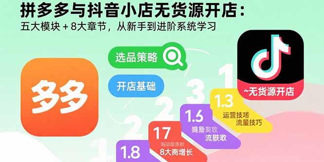 拼多多与抖音小店无货源开店：五大模块+8大章节，从新手到进阶系统学习 - 中创网
