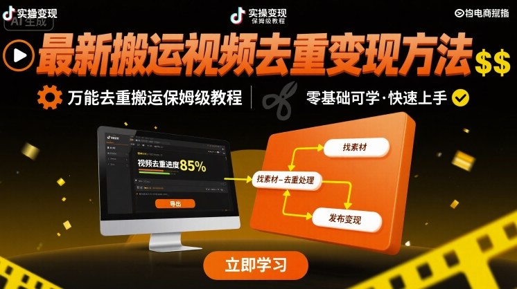 最新搬运视频去重变现方法，万能去重搬运保姆级教程 - 冒泡网赚