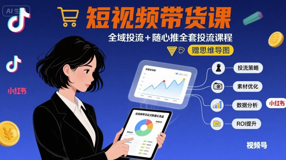 最新短视频带货课，全域投流+随心推全套投流课程+思维导图 - 冒泡网赚