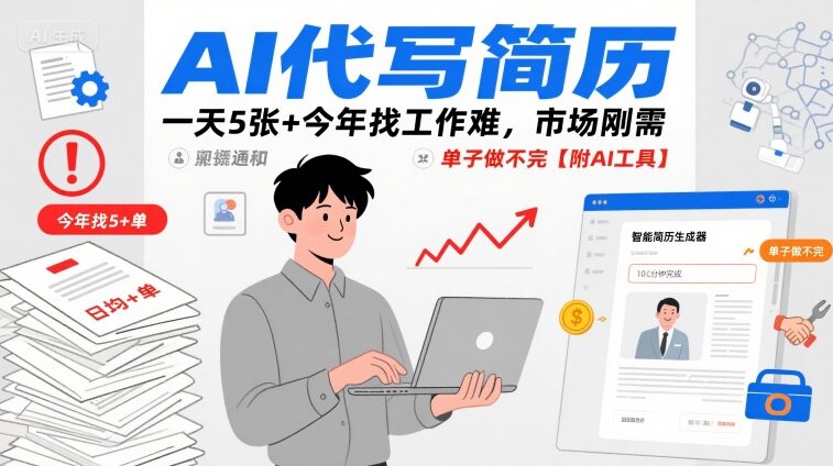 AI代写简历，一天5张+今年找工作难，市场刚需，单子做不完【附AI工具】 - 冒泡网赚