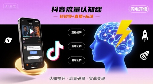 抖音流量认知课，短视频+直播+私域，认知提升，闪电开悟 - 冒泡网赚