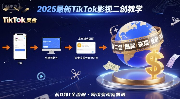 2025年最新TikTok影视二创教学，从注册到发布撸美金全流程，跨境变现新机遇 - 冒泡网赚