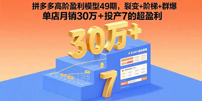 拼多多高阶盈利模型49期，裂变+阶梯+群爆  单店月销30万+投产7的超盈利 - 中创网