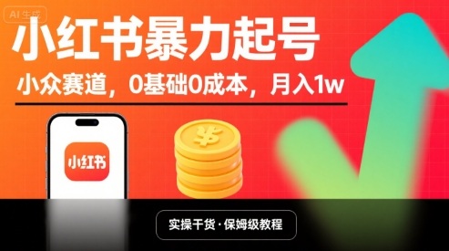 小红书暴力起号，小众赛道，0基础0成本，月入1w - 冒泡网赚
