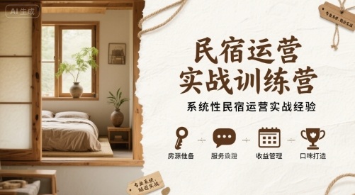 民宿运营实战训练营，系统性民宿运营实战经验 - 冒泡网赚